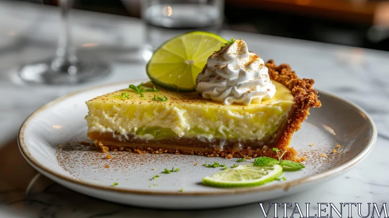 Delicious Key Lime Pie on a White Plate AI Image