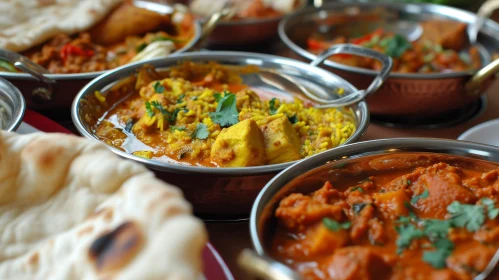 Exquisite Indian Food Delicacies in Metal Bowls