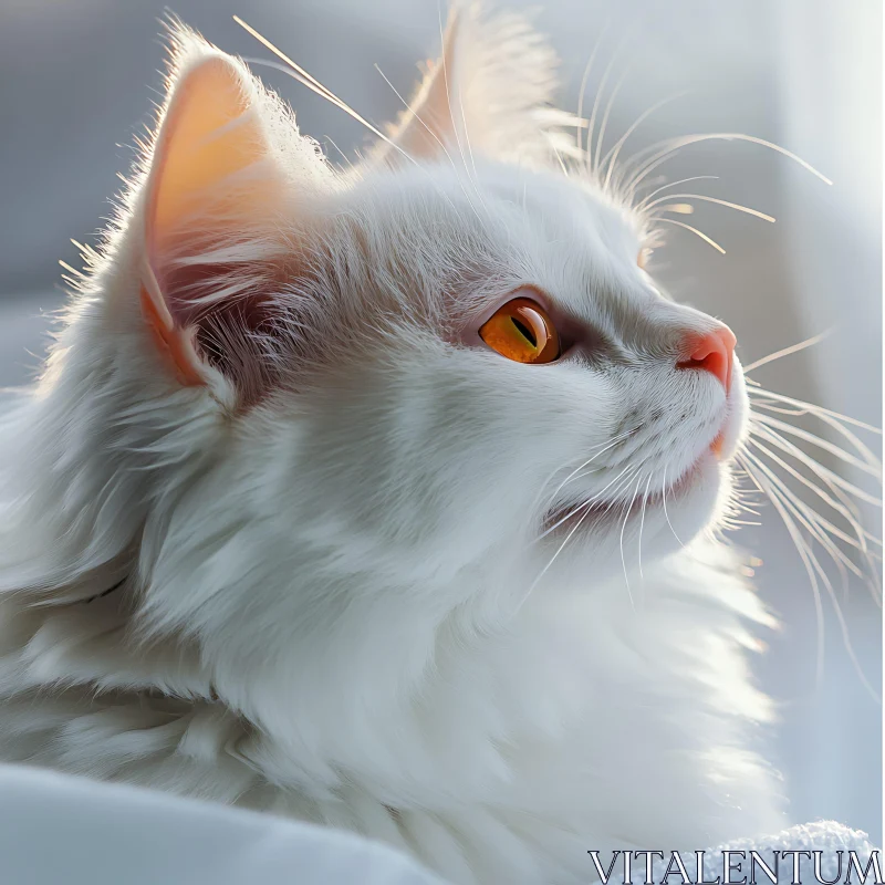 Close-Up of a White Cat's Face with Orange Eyes AI Image