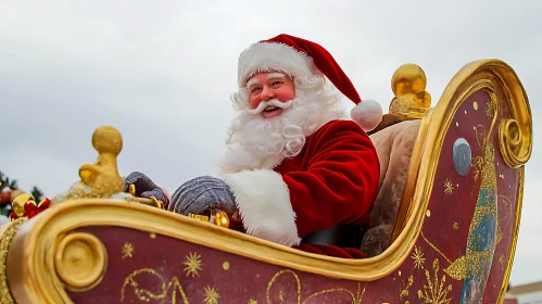 Santa Claus in a Golden Sleigh Spreading Holiday Cheer