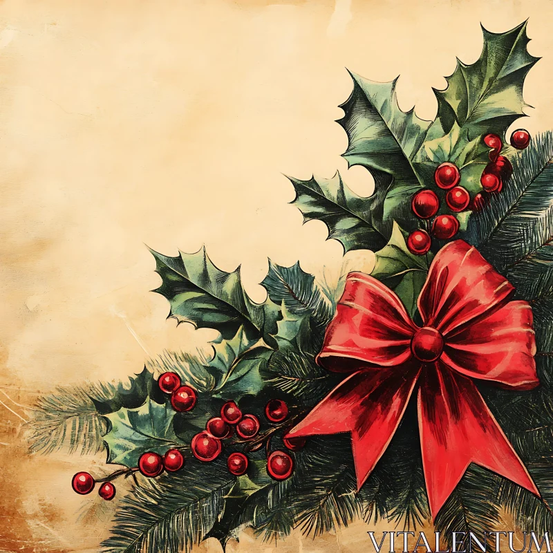 Festive Holiday Decor with Berries and Bow AI Image