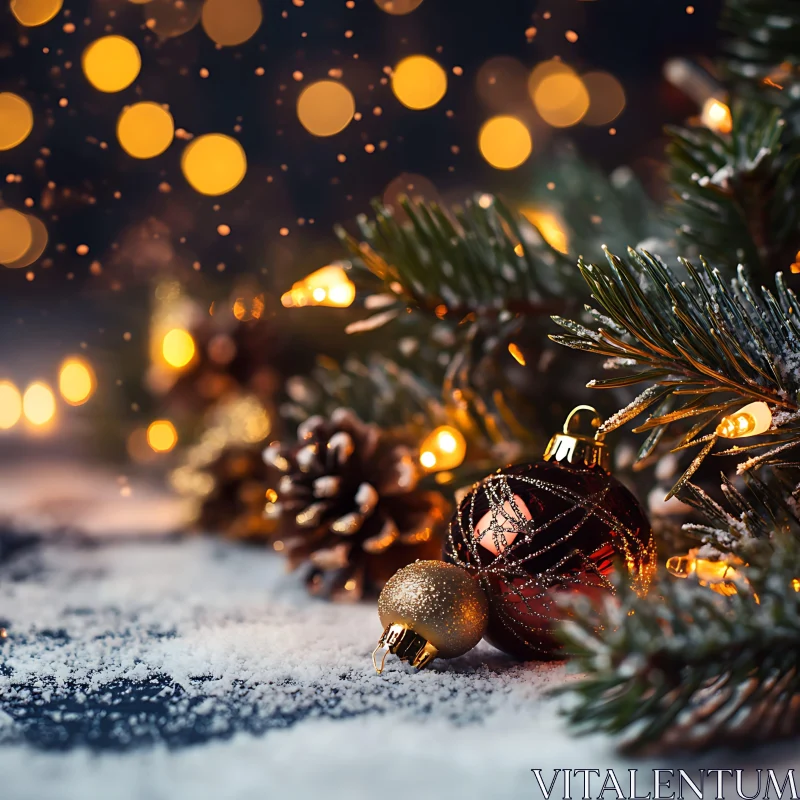 Holiday Decor with Snow and Lights AI Image