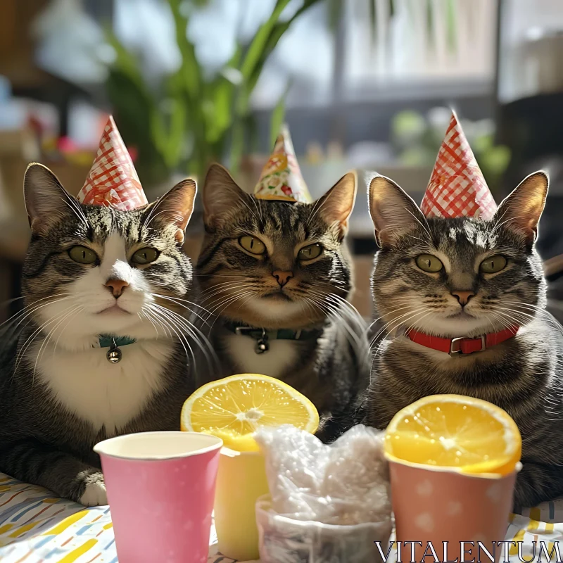 Party Cats with Lemon Slices AI Image