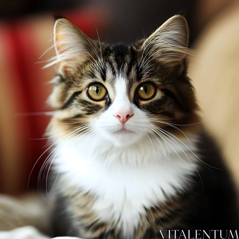 Fluffy Cat with Expressive Golden Eyes Close-Up AI Image