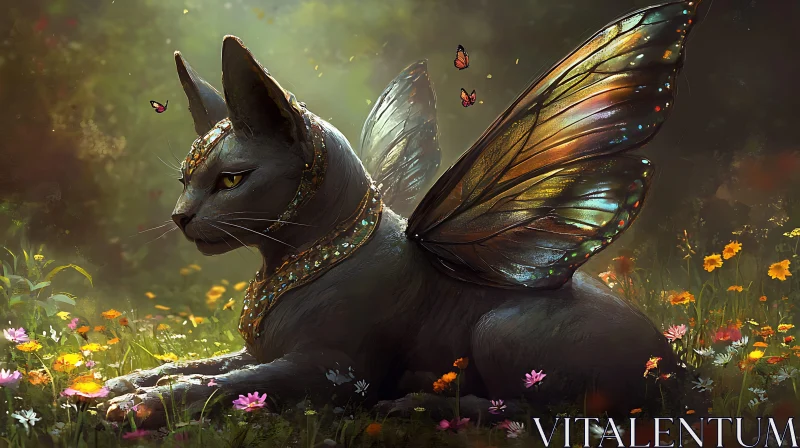 Mystical Cat with Ethereal Wings AI Image