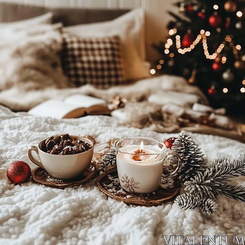 AI ART Festive Holiday Setting with Warm Beverages