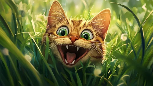 Playful Cat Emerging from Grass