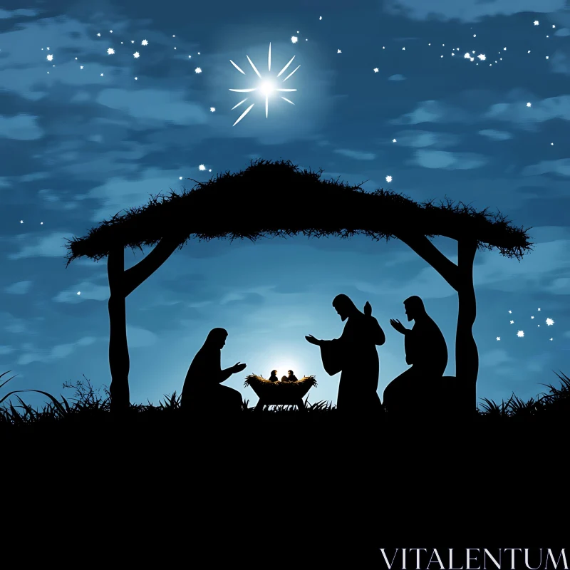 Peaceful Nativity Under the Celestial Star AI Image