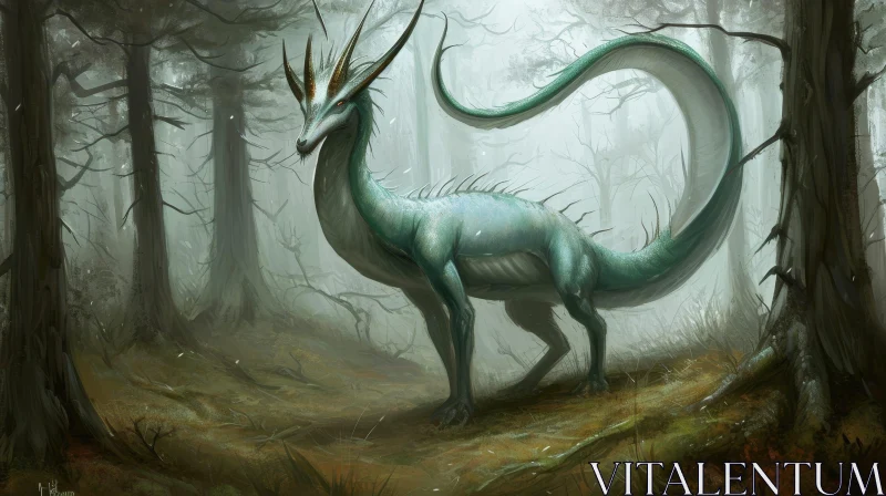 Green Dragon in Mystical Forest - Digital Fantasy Art AI Image
