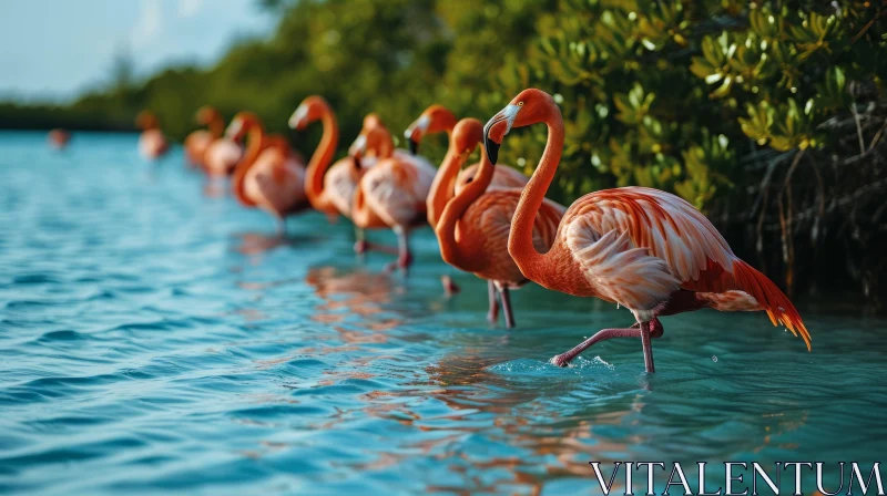 Pink Flamingos in Water - A Captivating Image of Nature AI Image