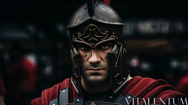 Roman Soldier Portrait in Helmet and Sword AI Image