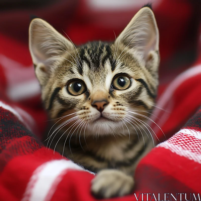 Cute Kitten Wrapped in Blanket AI Image