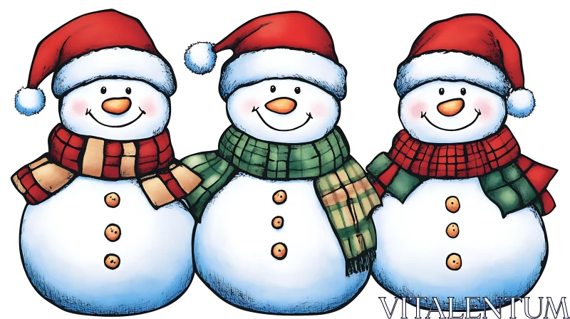 AI ART Festive Snowmen Trio with Carrot Noses