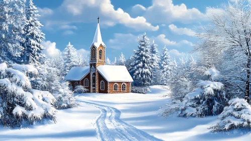 Solitary Church in Snow-Covered Landscape