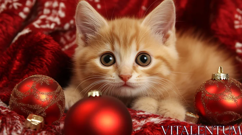 AI ART Cute Orange Kitten Amidst Holiday Decorations