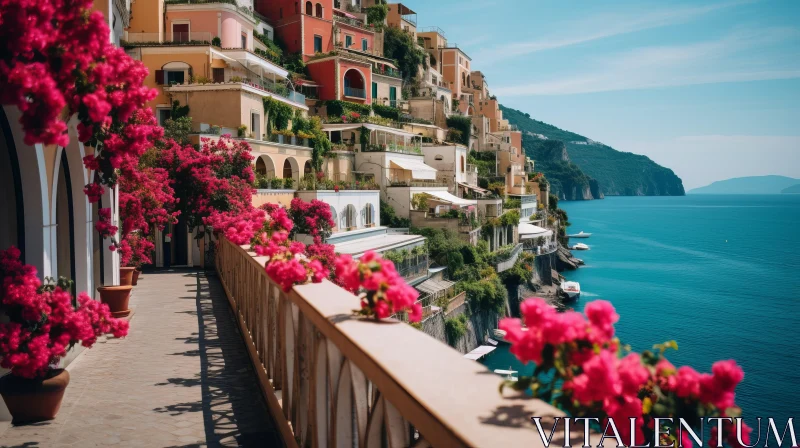 Breathtaking View of Positano, Italy | Floral Cityscape in Postmodern Style AI Image