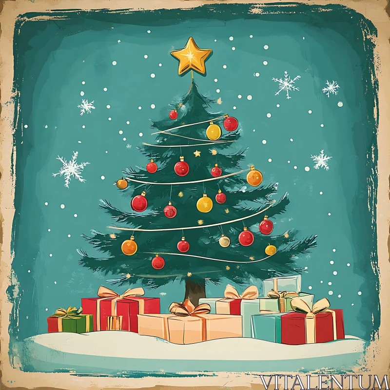 Festive Holiday Scene with Christmas Tree and Presents AI Image