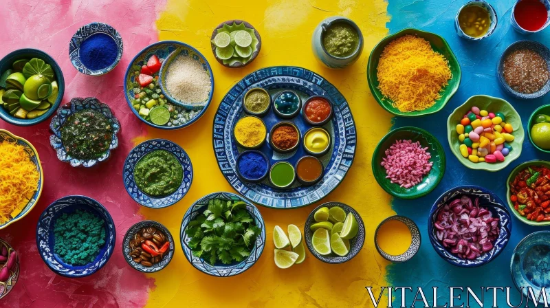 Colorful Spices and Ingredients Arrangement - Visual Delight AI Image