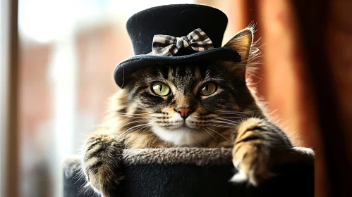 Chic Feline in Fashionable Hat