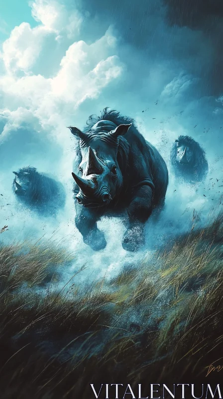 AI ART Wild Rhinoceros Charge