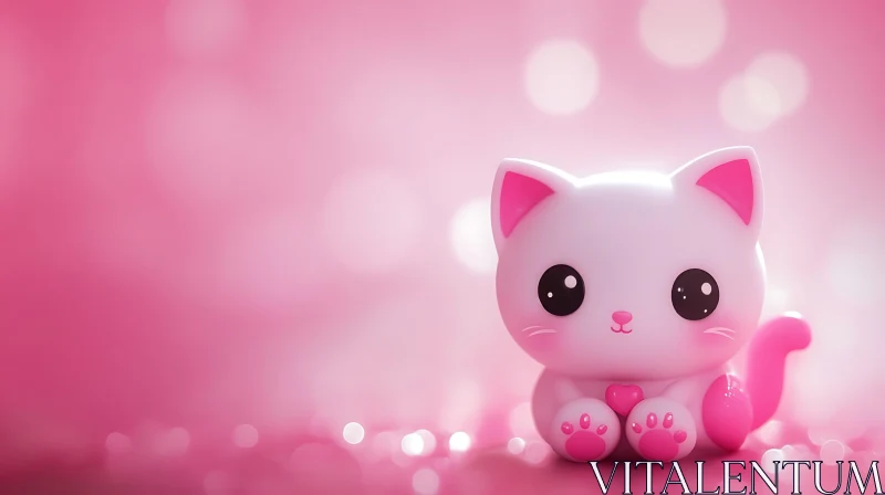 Cute Pink Cartoon Cat Against Bokeh AI Image