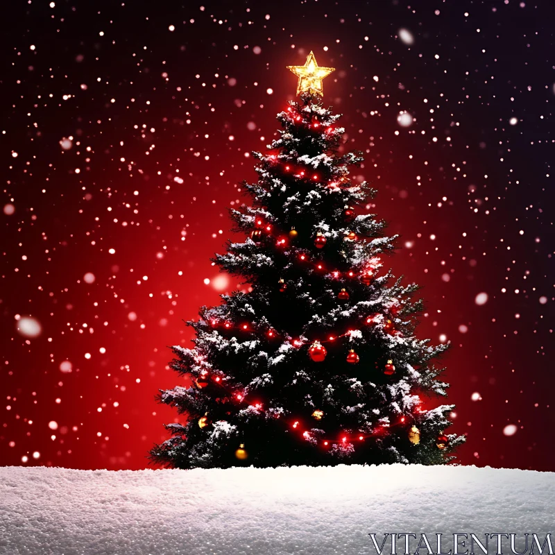 Majestic Christmas Tree with Snowy Ornaments and Star AI Image