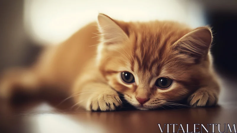 Curious Ginger Kitten on Wooden Floor AI Image