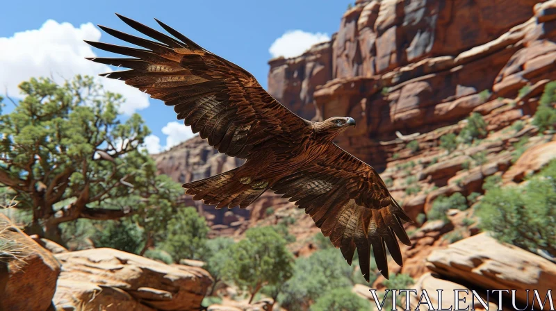 Golden Eagle in Flight Over Canyon - A Captivating Nature Photograph AI Image