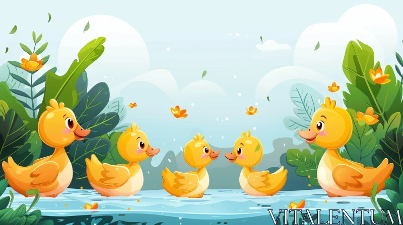 AI ART Happy Duck Family Vector Illustration