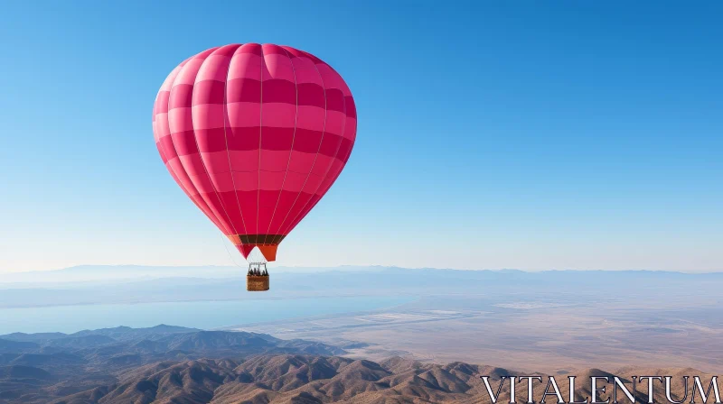 Pink Hot Air Balloon Over Desert Landscape AI Image