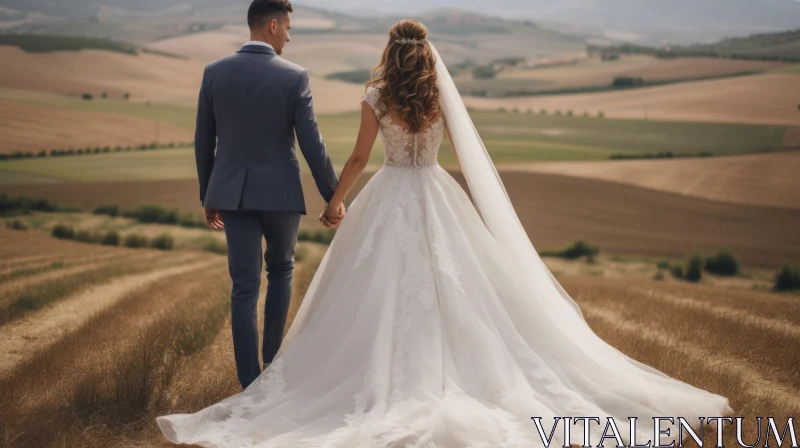 Romantic Wedding Scene in Field with Luxurious Fabrics AI Image