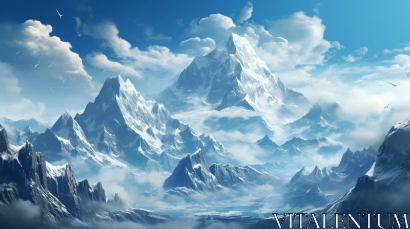 Snowy Mountain Landscape - Serene Concept Art AI Image