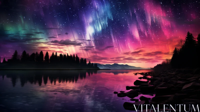 Spectacular Aurora Borealis Illuminating the Night Sky AI Image