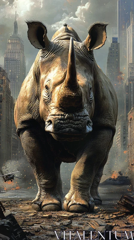 Urban Rhinoceros Encounter AI Image