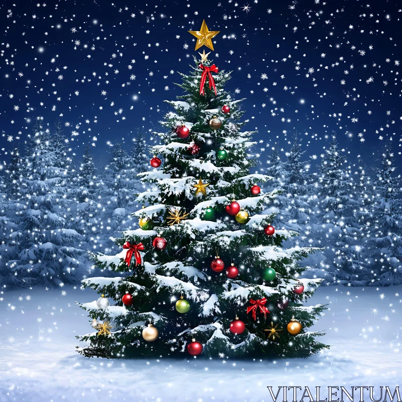 Festive Christmas Tree in Snow AI Image