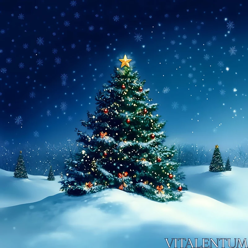 Holiday Night with Decorated Christmas Tree AI Image