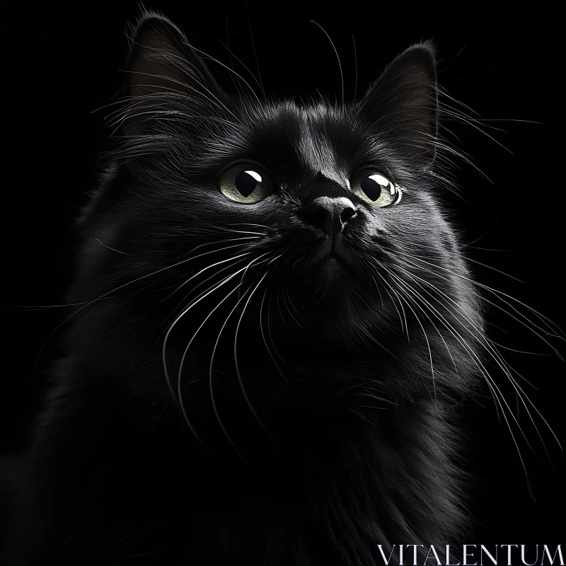 Expressive Black Cat Staring Upwards AI Image