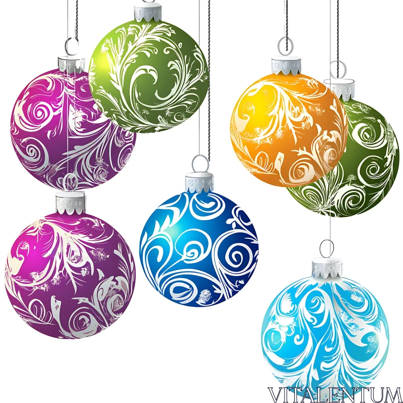 Festive Christmas Baubles with Decorative Patterns AI Image