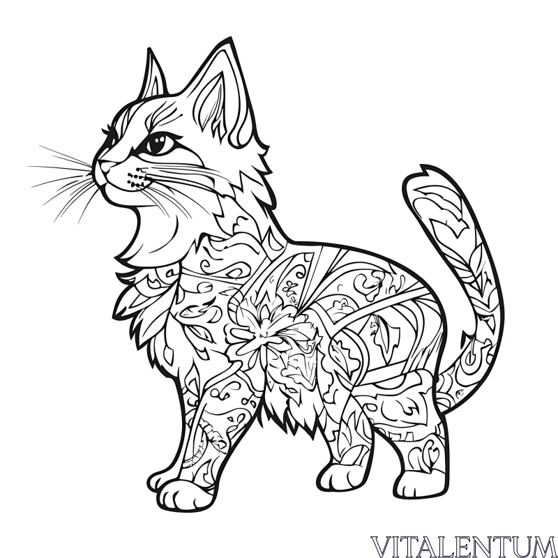 Detailed Cat Line Art for Coloring AI Image