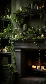 Enchanting Fireplace: Captivating Candles and Green Plants