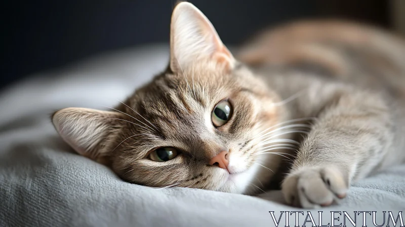 Calm Feline Lying on Bed AI Image