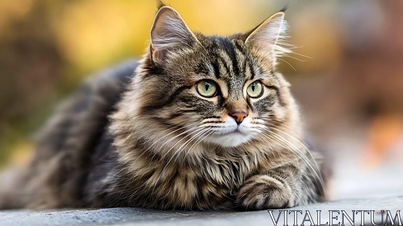 Alert Feline with Fluffy Fur and Green Eyes AI Image