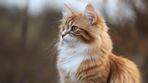 Ginger Cat in Fall Scenery