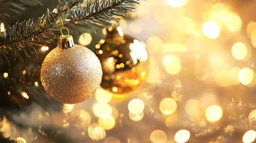 Sparkling Christmas Baubles and Golden Lights