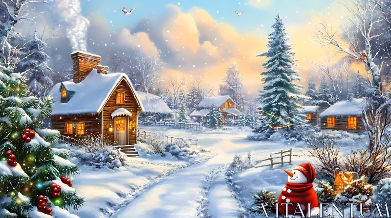 AI ART Winter Village Scene with Festive Lights