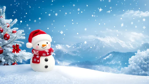 Smiling Snowman in a Snowy Landscape