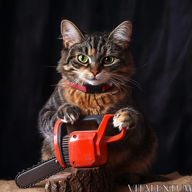 AI ART Feline Humor with Chainsaw Prop