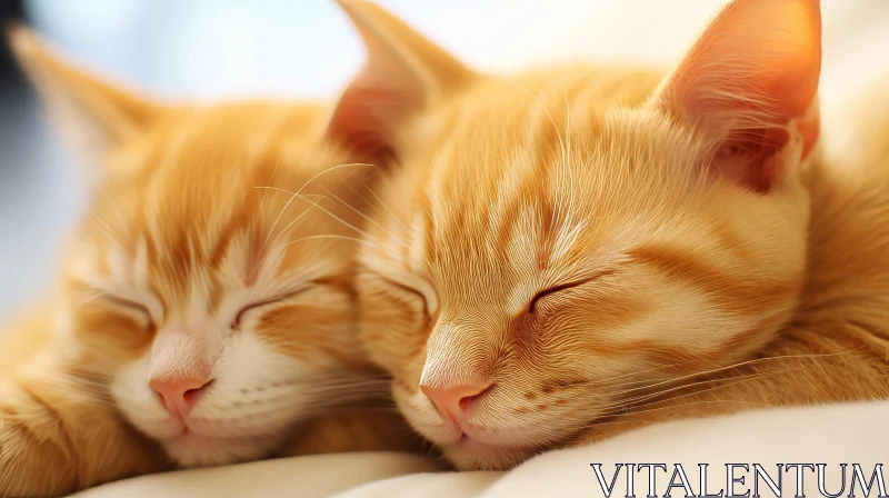 Ginger Kittens Sleeping on White Blanket - Peaceful Image AI Image