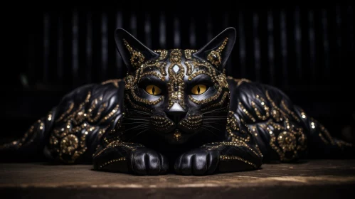 Golden-Eyed Black Cat - Intricate 3D Rendering