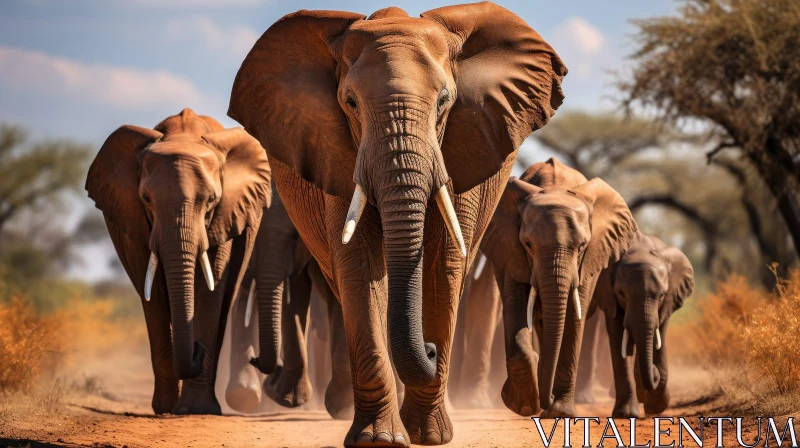 Majestic Elephant Family Walking in Savanna AI Image